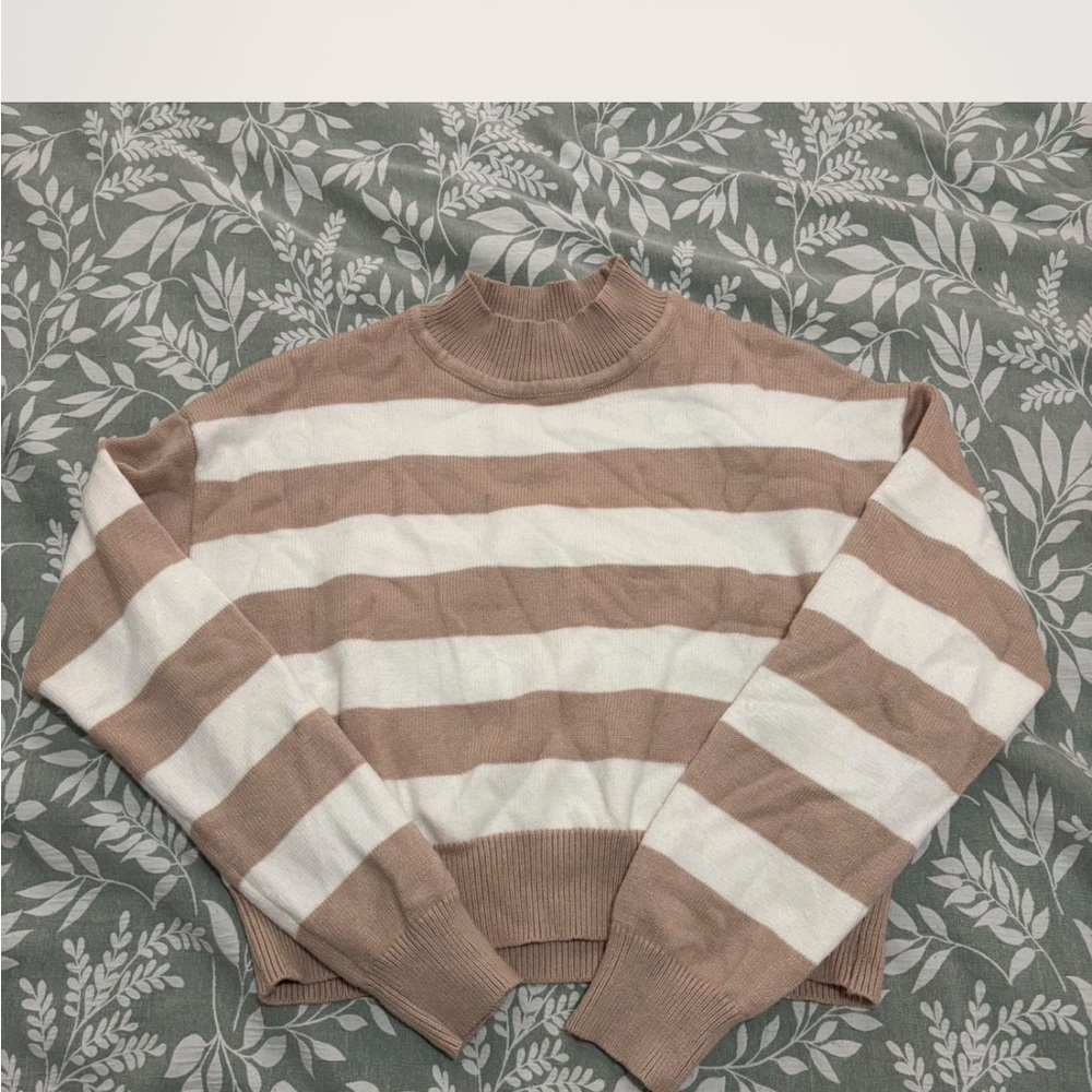 Striped Tan and White Women's Sweater